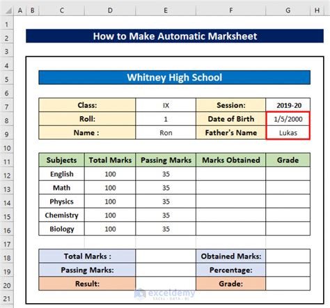 How to Make Automatic Marksheet in Excel (with .